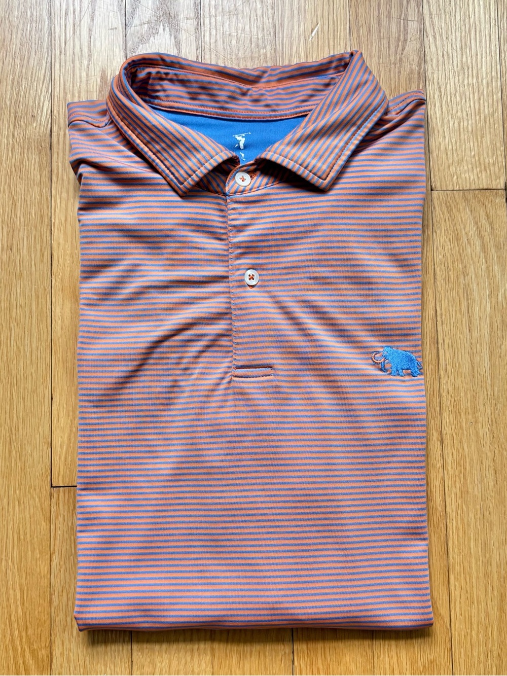 Fairway & Greene Men’s Short Sleeve Polo XL Blue Orange Stripes Mammoth Dunes